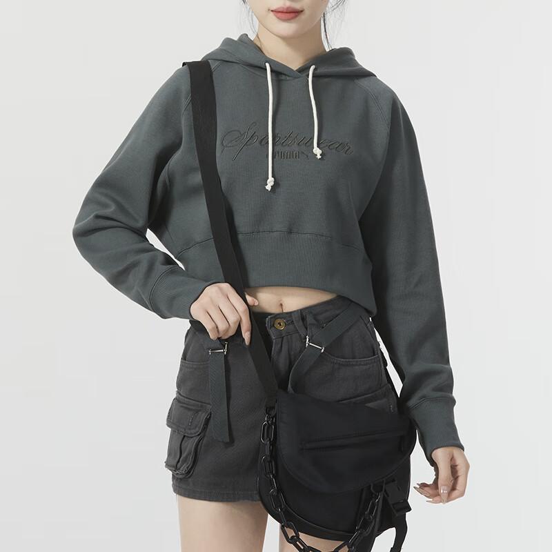 Puma Letter Embroidered Sports Running Training Fitness Casual Hoodie Women Hoodies Dark-Gray 626044-80