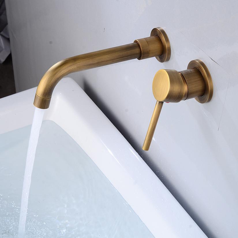 Wall Mounted Kitchen Faucet Bathroom Basin Sink Tap Solid Brass Gold Brushed Hot Cold Mixer Wash Basin Water Swivel Spout Faucet