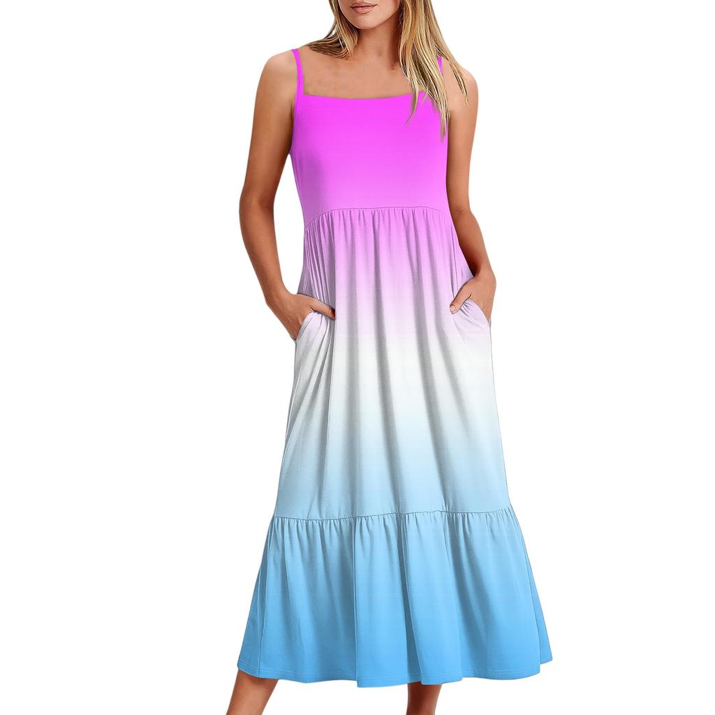 Kvinners Lang Strand Casual Elegant Spaghettistropp Maxi Kjole Gradient Farge Lavmælt Flytende Bohemsk Kjole