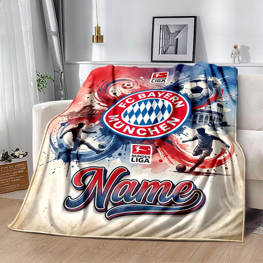 Bayern Munich Soccer Poster Customize Your Name Blanket Cozy Personalized Blanket Comfortable Perfect for Office Chair Bedding Nap Livingroom