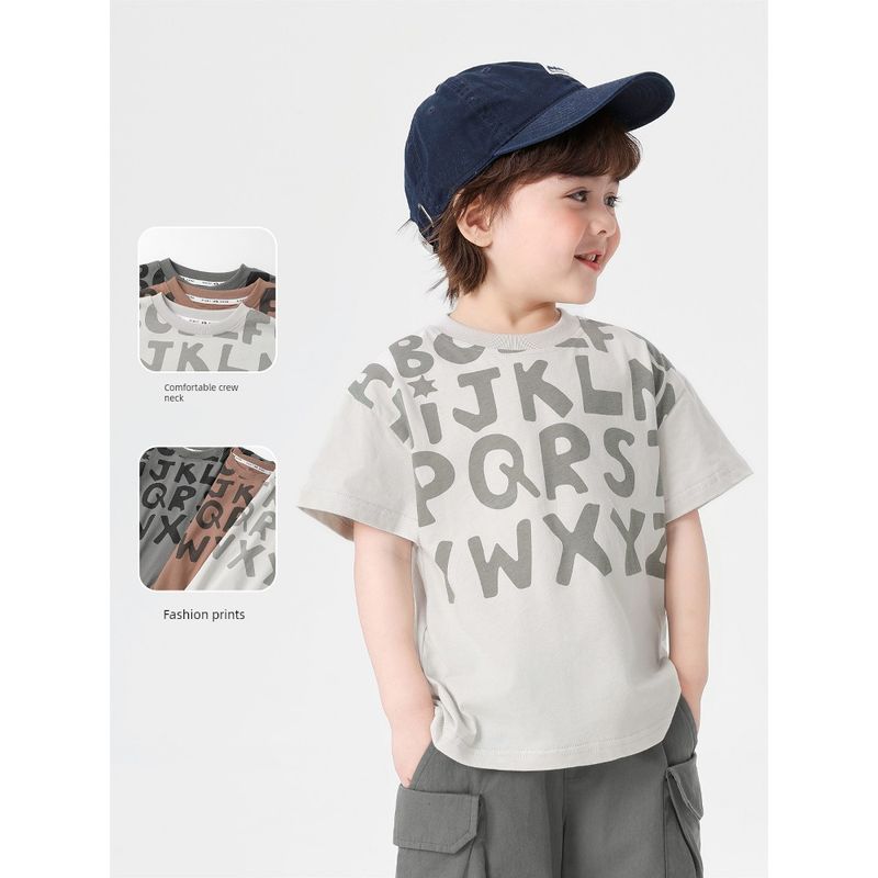 Boys' Casual Letter Short-Sleeve T-Shirt, Men's Summer Casual Children's Clothing, Baby Tops, Toddler Half-Sleeve Summer Wear