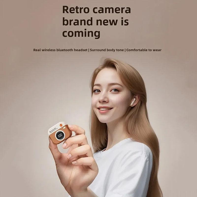 Wireless Bluetooth Headphones Retro Camera Creative Battery Level Display Music Earphones Long-Lasting Battery Life