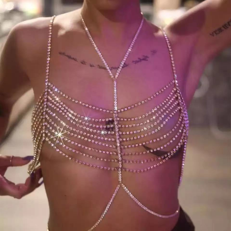 European And American Luxury Sexy Rhinestone Bra Chain High Sense Personalized Fringed Body Chain Jewelry Body Chain