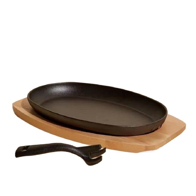 JUSTINLAU Oval Steak Frying Pan Cast iron Grilling Pan Barbecue Fish Saucepan Thickened Barbecue Dish Home/Outdoor Barbecue Tool