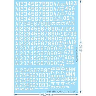 RAAF A-series Numbers Decal - 1/32 1/48 1/72 1/144 - Water Decal