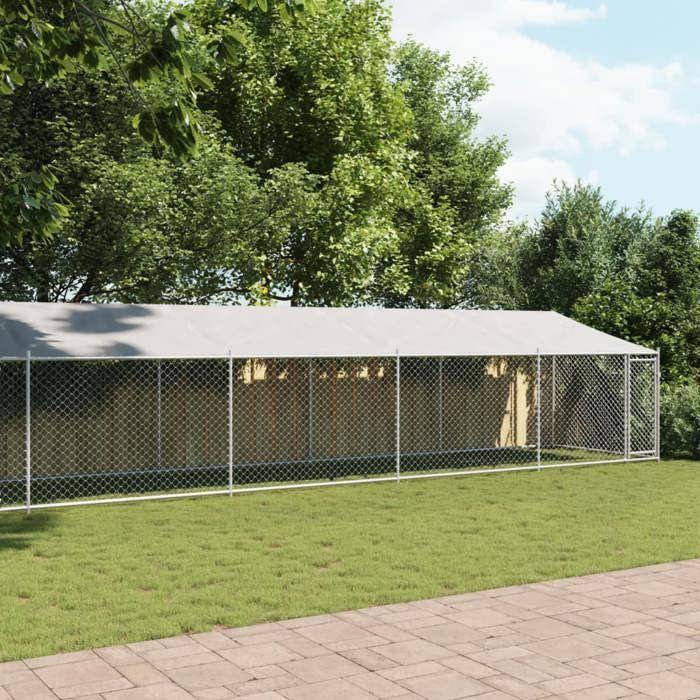 VidaXL Dog Cage with Roof and Door, Dog Kennel, Dog House, Garden Patio Niche, Grey 12x2x2m 3209572
