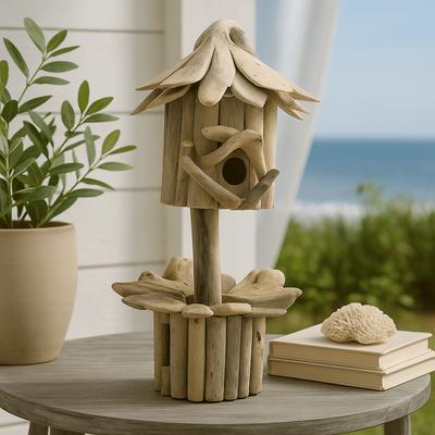 Driftwood Birdhouse On Stand Coastal Decor