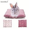  Reversible Small Pet Bed - Plush Top & Cooling Bottom for Rabbits, Guinea Pigs and Chinchillas Pink Square Mat