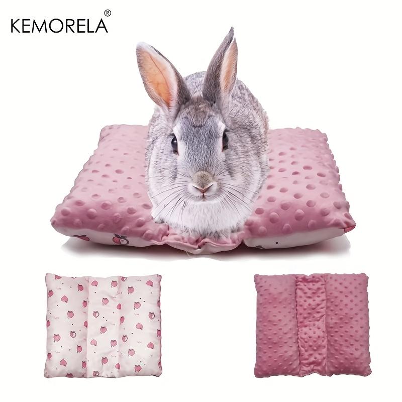  Reversible Small Pet Bed - Plush Top & Cooling Bottom for Rabbits, Guinea Pigs and Chinchillas Pink Square Mat