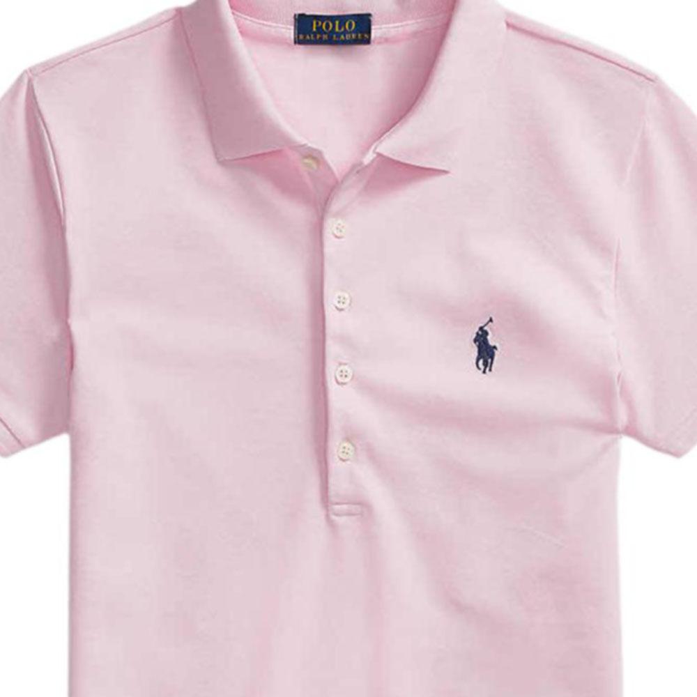 Polo Ralph Lauren FW21 Koszulka polo z krótkim rękawem i haftowanym logo Slim Fit Damskie topy Różowy 505654112COUNTRYCLUBPINK