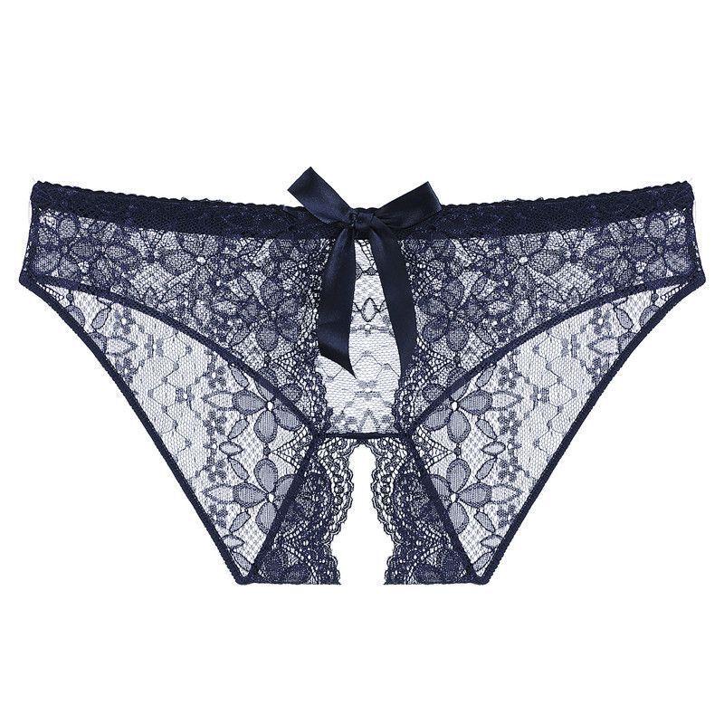 Sexy Underwear Plum Blossom Lace Sexy Open Crotch Free Bow Sexy Panties Women's Temptation Briefs 9