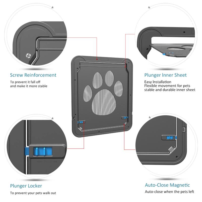 Large Dog Cat Screen Door Lockable Self-Closing Function Sturdy Pet Door Easy Safe Freely Enter House from Outdoor Garden Window