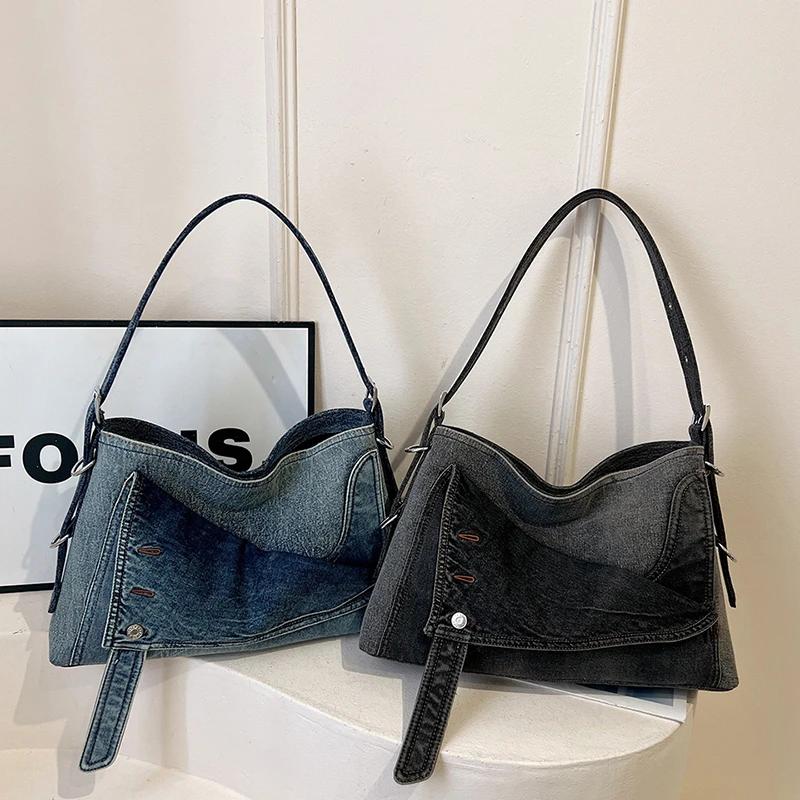 Denim große kapazität frauen schulter tasche feminine mode neue hohe qualität casual retro reisetasche