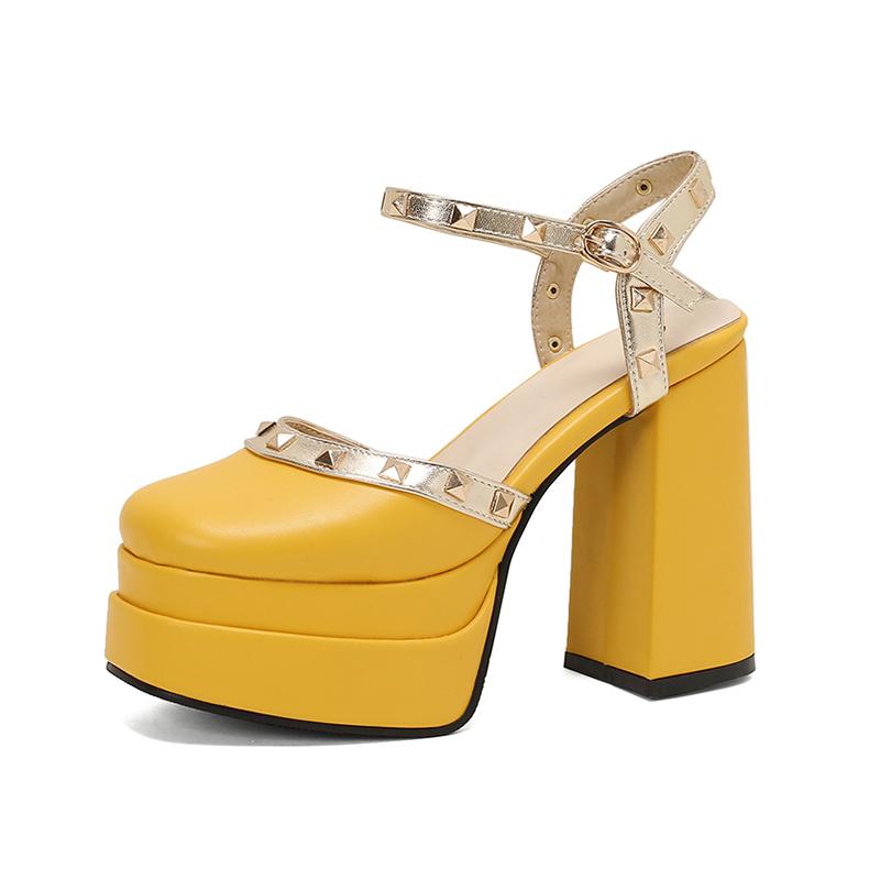 

Women s Sandals Summer Platform Shoes 2024 Rivets Decor Thicken Chunky High Heels Walking Footwear 50 жёлтый