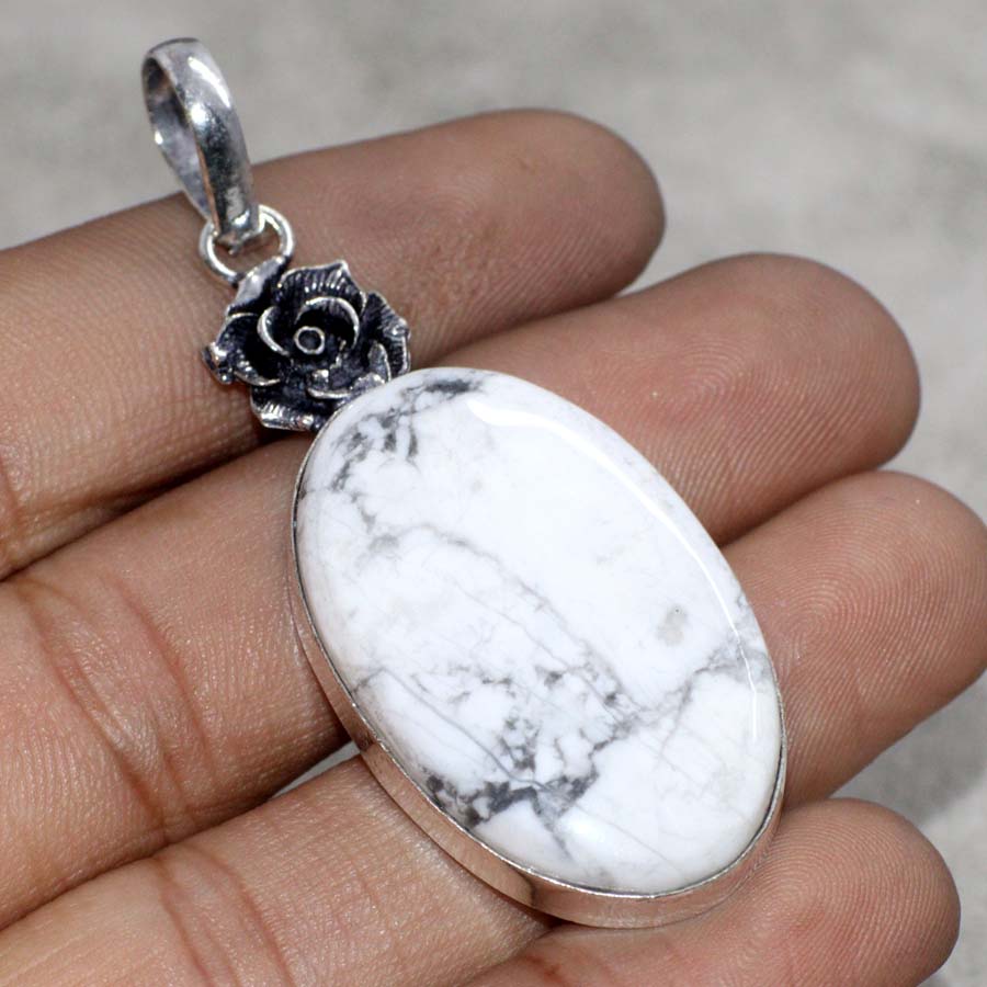 Howlite 925 Silver Plated Handmade Pendant 2.4" Fashionable Jewelry Q5E91