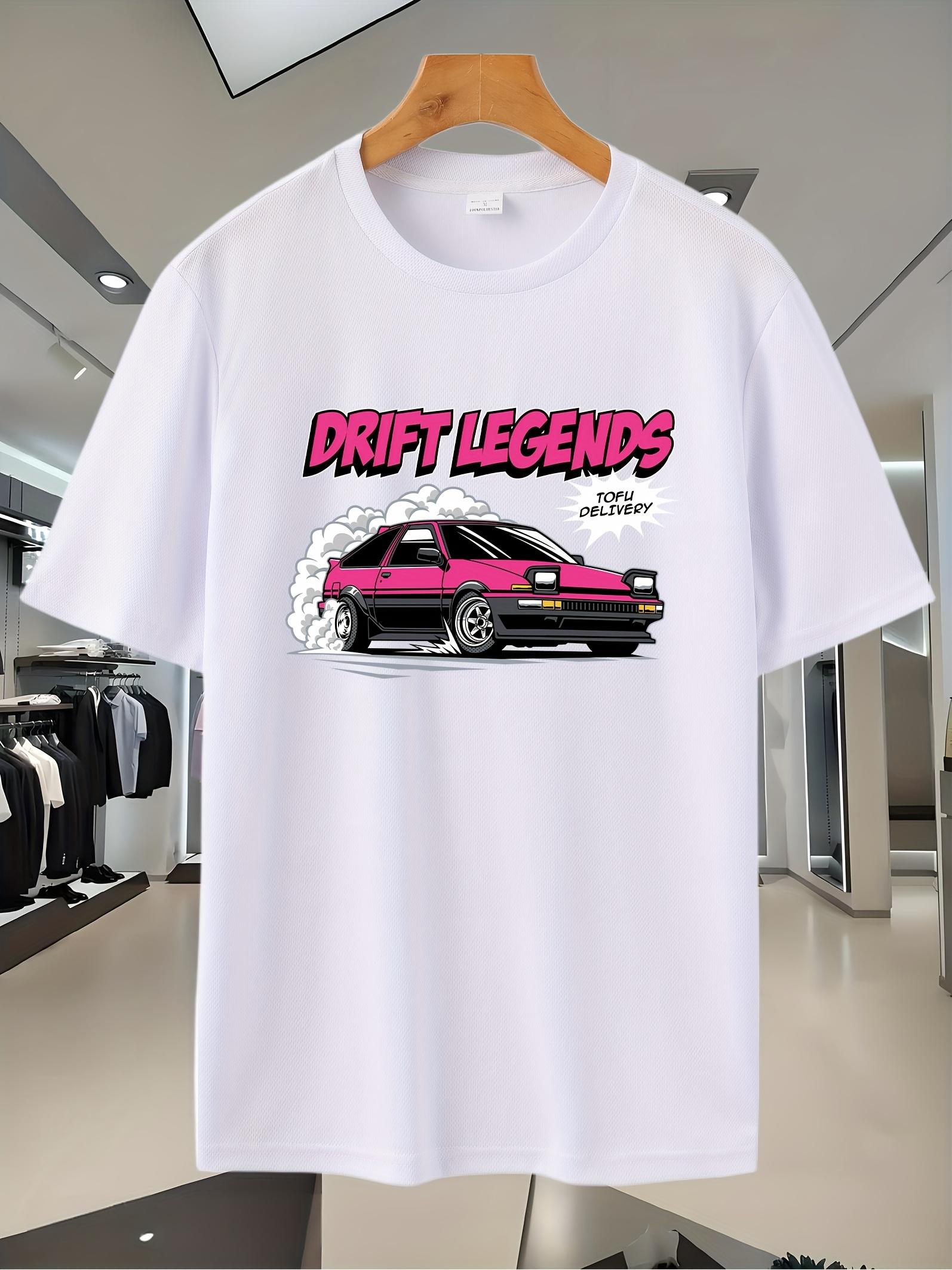 72B Graphic Print Breathable Mesh T-shirt - Black with Pink Drift Legends Racing Car Design L