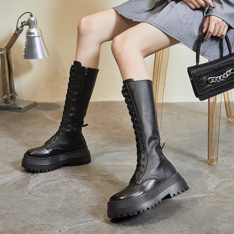 

Ботинки мартин осенние тонкие женские 2025 новые универсальные на толстой подошве с увеличением роста длинные на шнуровке до колена модные ботинки женские ботинки 35