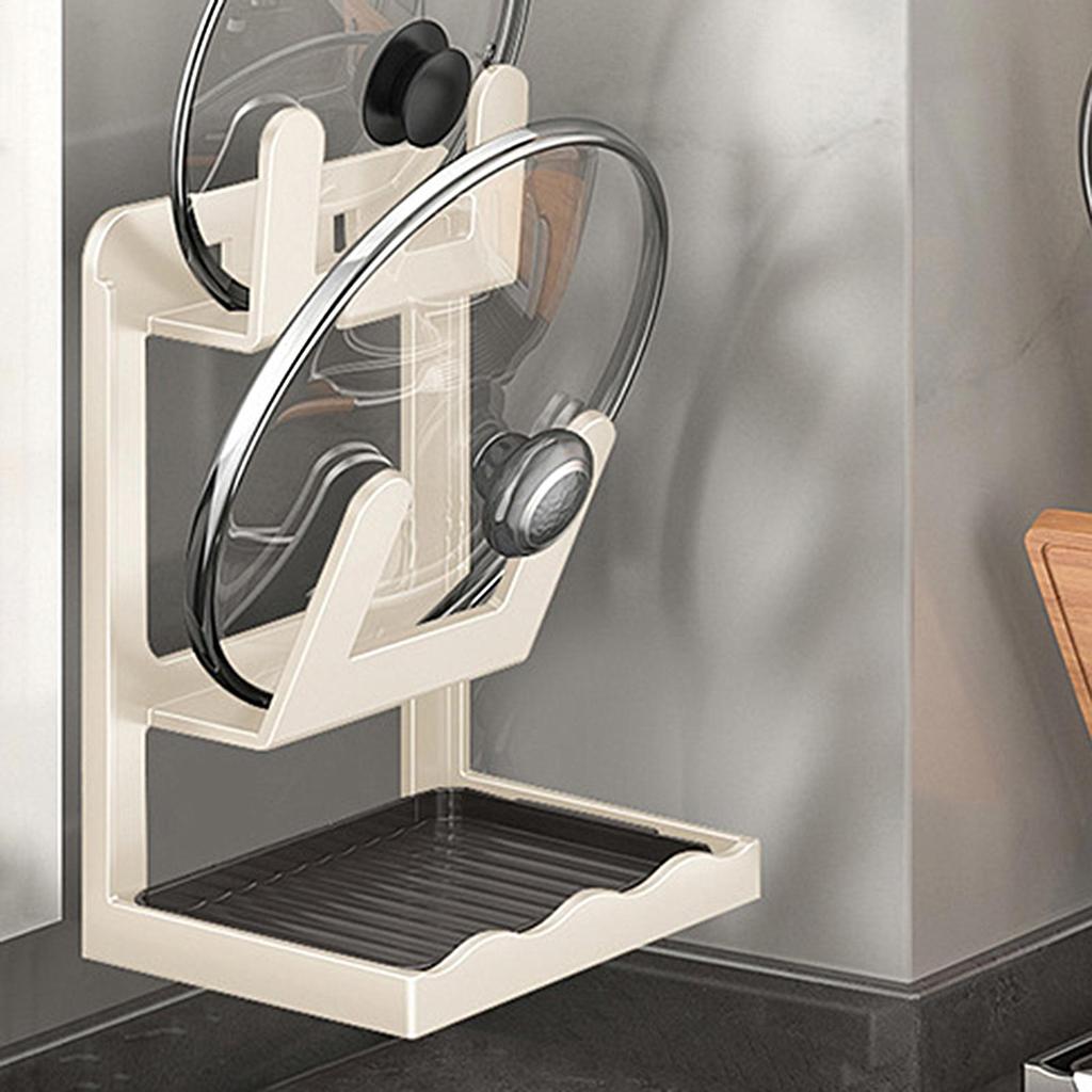 Double Layer Pot Lid Organizer Kitchen Vertical Pan Lid Holder With Drip Tray Carbon Steel Space Saving Pot Top Rack