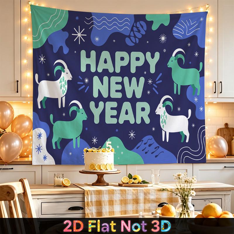 Party Backdrop New Year Flat Festive Goat Pattern Multi Layered Celebrations Photo Booth Background Front Door Decor