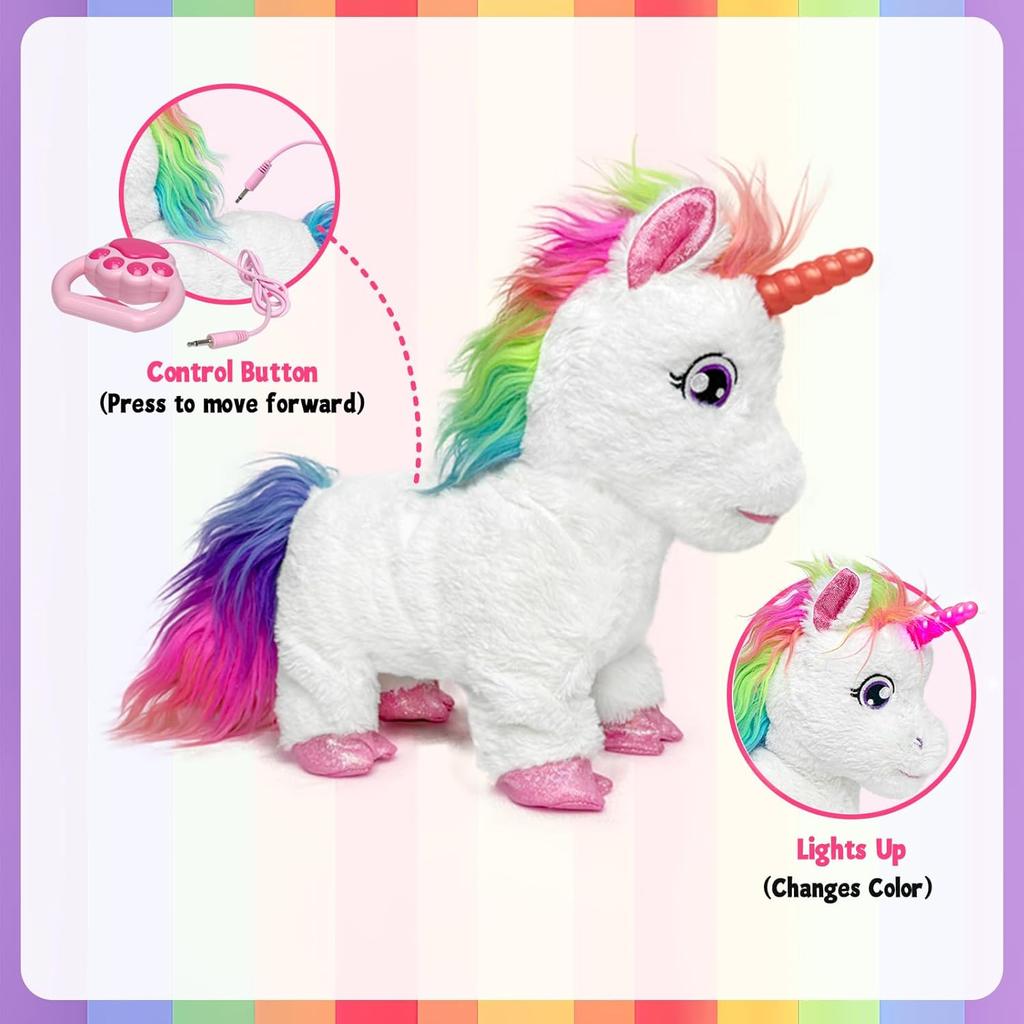 YH YUHUNG Walking Unicorn Toy with Remote Control Leash, Light-Up Horn, Electronic Pets Unicorn, Walking Pony Toys Horse, Unicorn Toys for Girls Age
