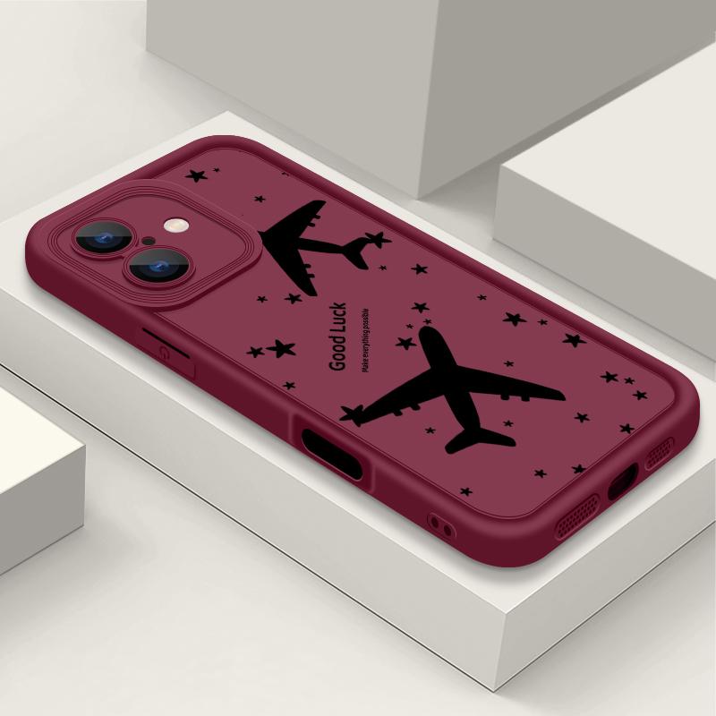For iPhone 16 Pro 15 Pro Max 14 Plus 13 12 11 XR 8 Case Airplane Print Soft Silicone Shockproof Lens Protection TPU Matte Phone Shell Cover