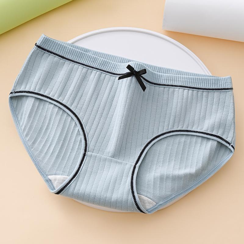 Girls' Korean Style Mid-Waist Ribbed Triangle Panties - Soft & Breathable