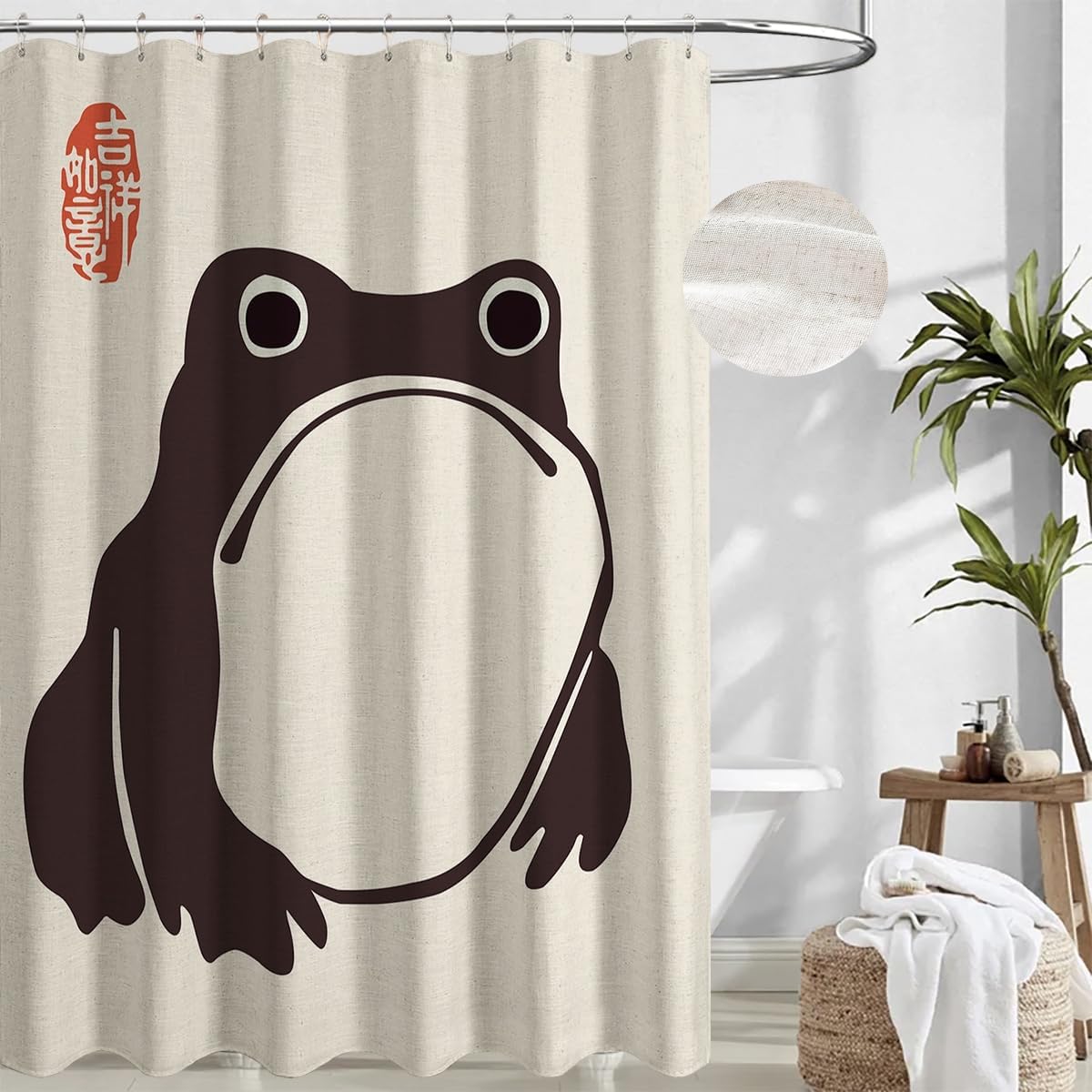 

Samurai Frogs Shower Curtain Sets Vintage Japanese Folklore Bath Curtain, Ninja Frog and Toad Fun Bathroom Decor Art Curtains 90x180CM