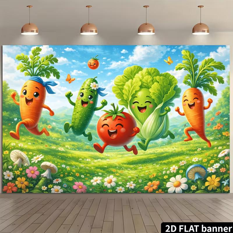 2D Green Garden Vegetables Banner for Baby Shower & Kids Party