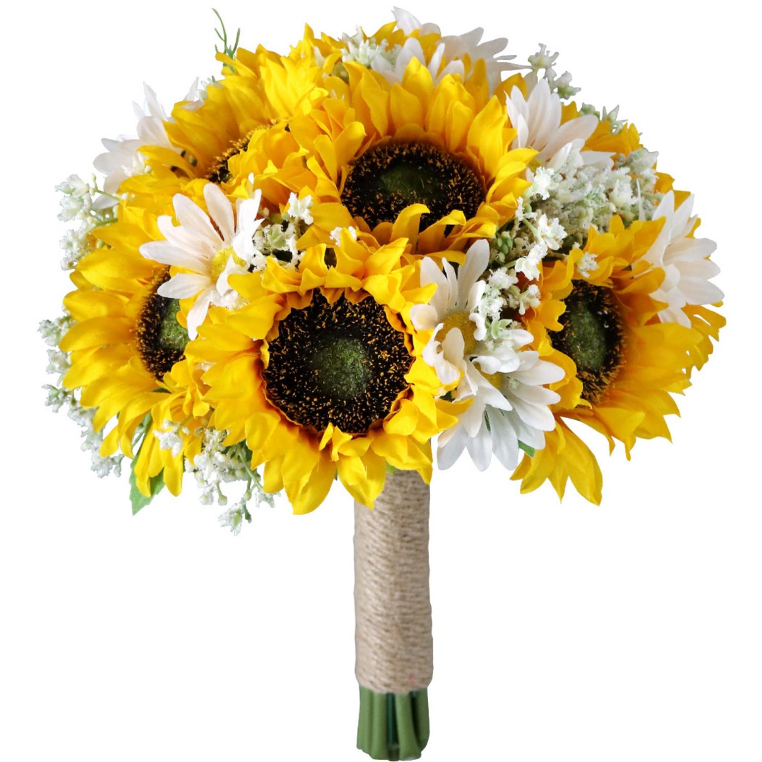 

Artificial Sunflower Bouquet for Wedding Bridal Holding Flowers Fake Silk Sunflower with White Small Daisy Flower Wedding Party Ceremony жёлтый