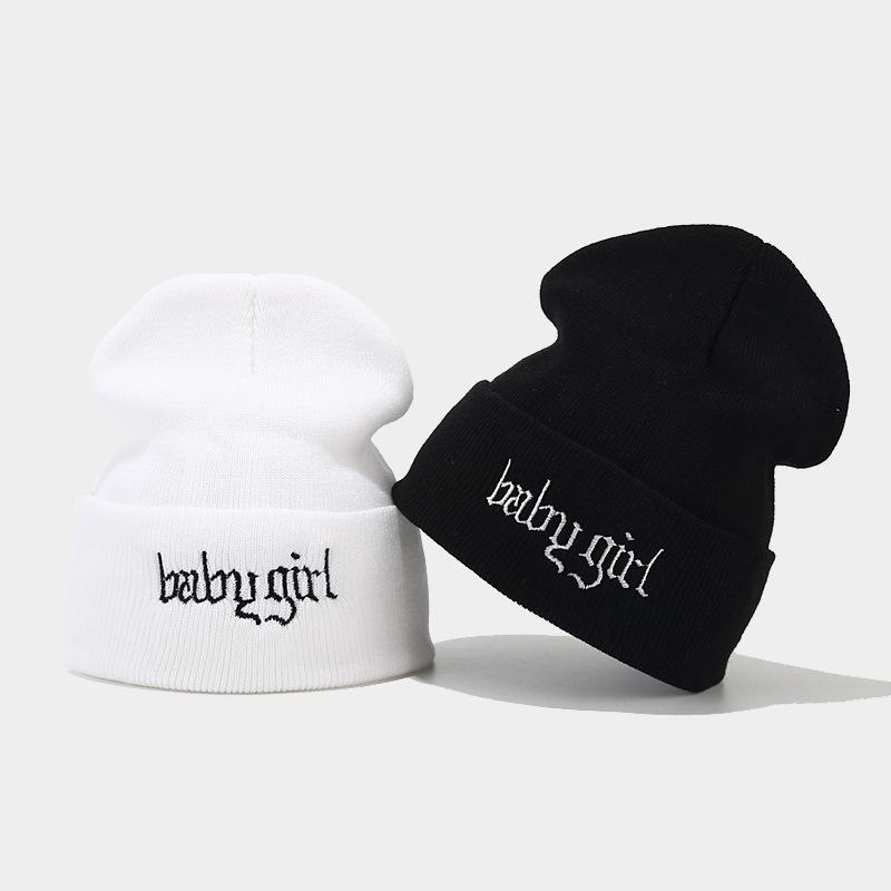 New fashion babygirl embroidered letter knitted hat women's tide round machine cold hat autumn and winter street hat