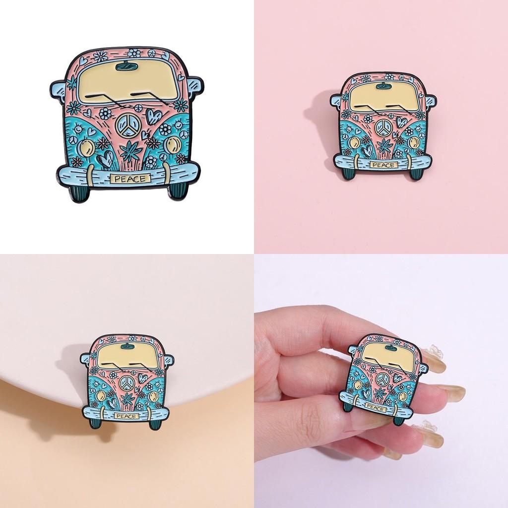 Creative Cartoon Car Alloy Badge Cute Colorful Travel Bus Brooch Fashionable Accessory For Bags And Clothing