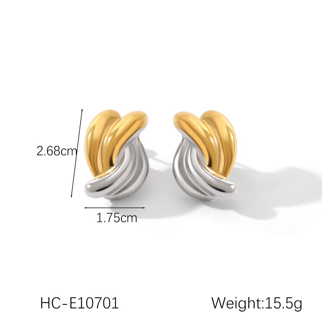 Gold and silver color blocked stainless steel earrings for women, smooth geometric texture, sun pentagram, European and American design, jewelry gift