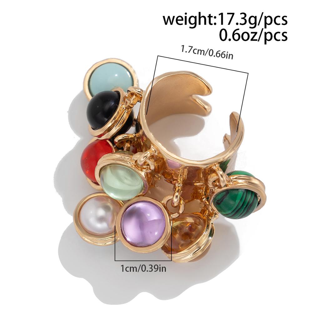 Colorful Stone Multi Pendant Tassel Bead Rings for Women Exaggerated Large Grunge Adjustable Finger Ring Geometric Jewelry Accessories Gift