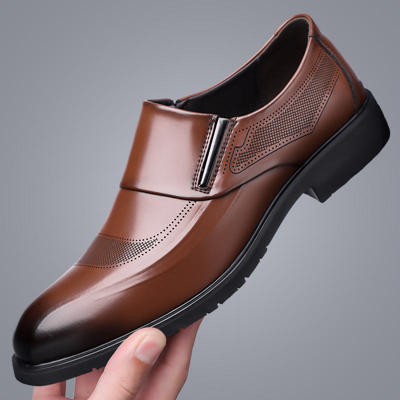 Men s Autumn British Style Casual Leather Slip-On Shoes, Breathable Pointed Toe 41 коричневый