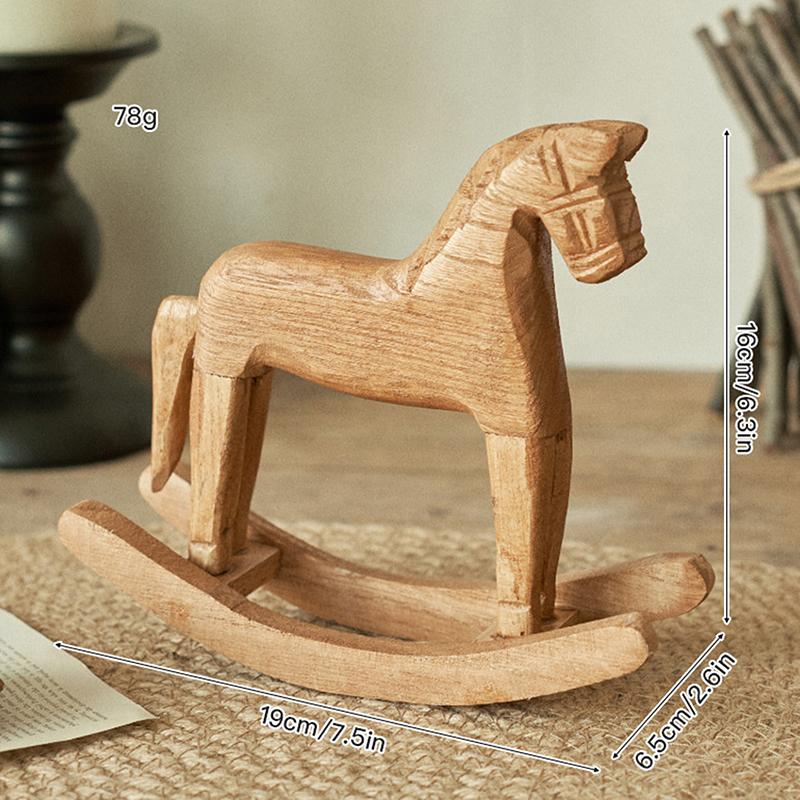 Wooden Crafts Rocking Horse Statue Balance Art Figurines Home Decor Kids Toys Small Horse Hand Carved Gifts Office Home Decor