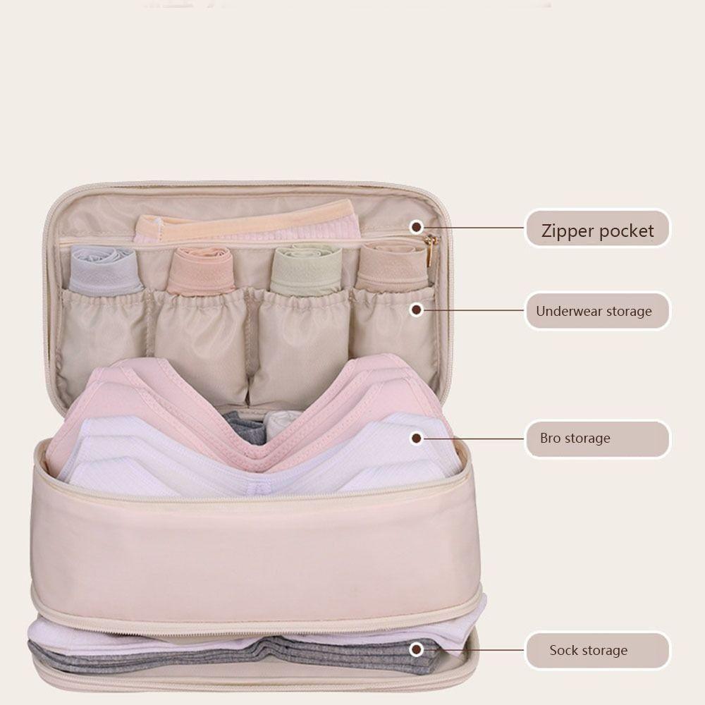 Large Capacity Underwear Storage Bag Reusable Double-deck Travel Bra Organizer Dustproof Space Saving Cosmetics Clothes Pouch