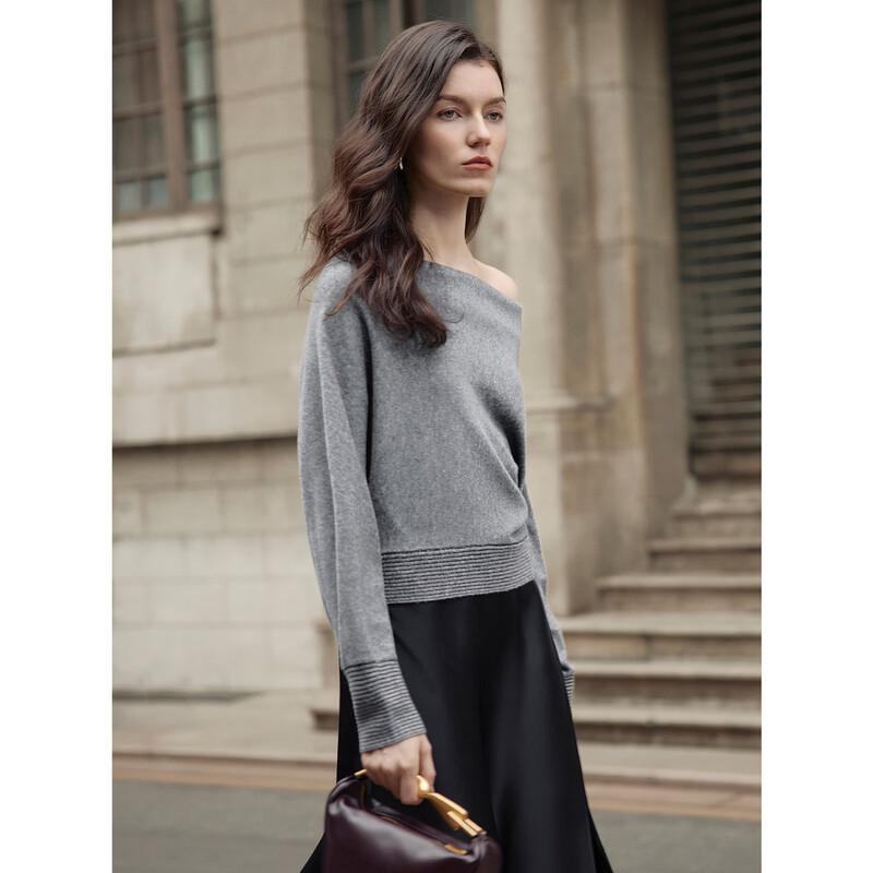 ELLE Women's Lambswool Off-Shoulder Knit Sweater