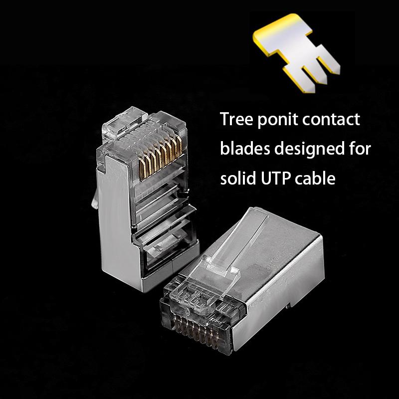1000Mbps Cat6 Cat5e RJ45 Plug Ethernet Cable Connector Male Lan Network 8P8C STP Shielded Terminals Cat 5 Gold Plated 100pcs