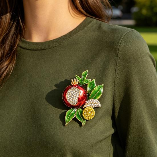 Spilla Smalto Colore Processo Gocciolamento Olio Forma Fiore di Melograno Lega di Zinco Spilla Cappotti Completi Maglioni Vestiti Distintivo Accessorio Festa