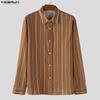 INCERUN Oversized Men Turn-down Collar Long Sleeve Striped Casual Loose Shirts