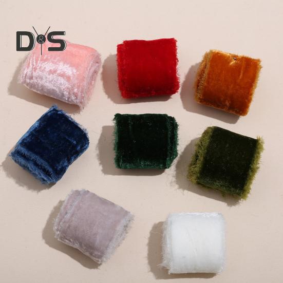 1 rulle sammetsband sliten kant enfärgad band i rustik stil fransar Boho presentförpackningsband för bukett julgran