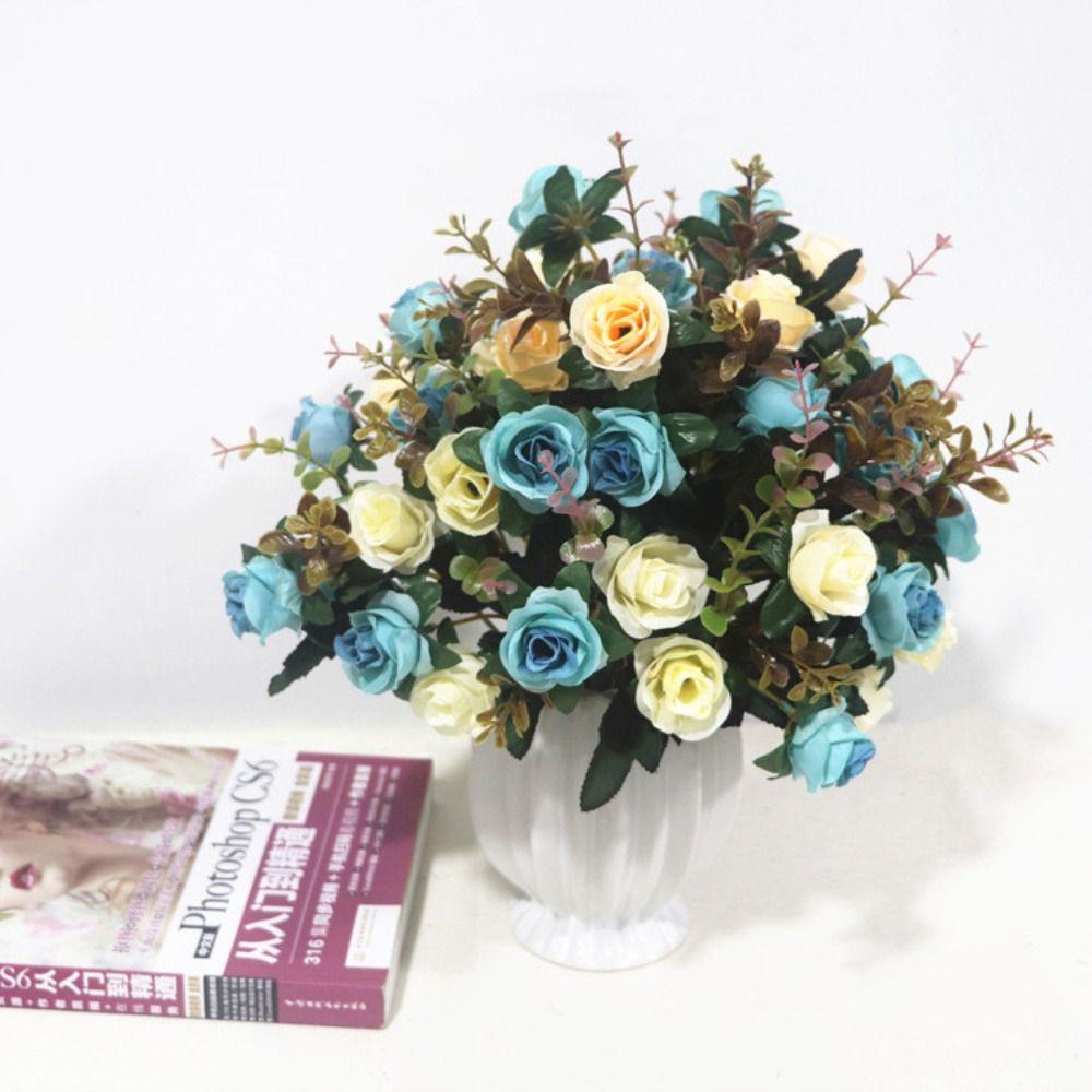 Silk Lifelike Rose Flowers 12 Heads Simulation Plants Leaves  Party Supplies