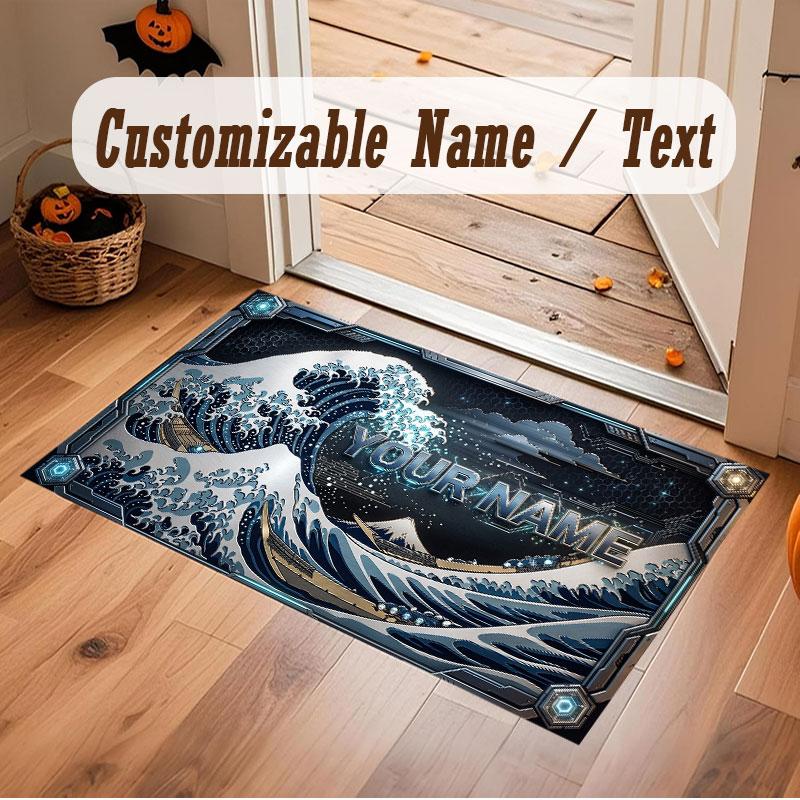 Octopus Sea Life Theme Crystal Velvet Floor Rug Personalized Custom Name Text Warm Carpet Home Decoration