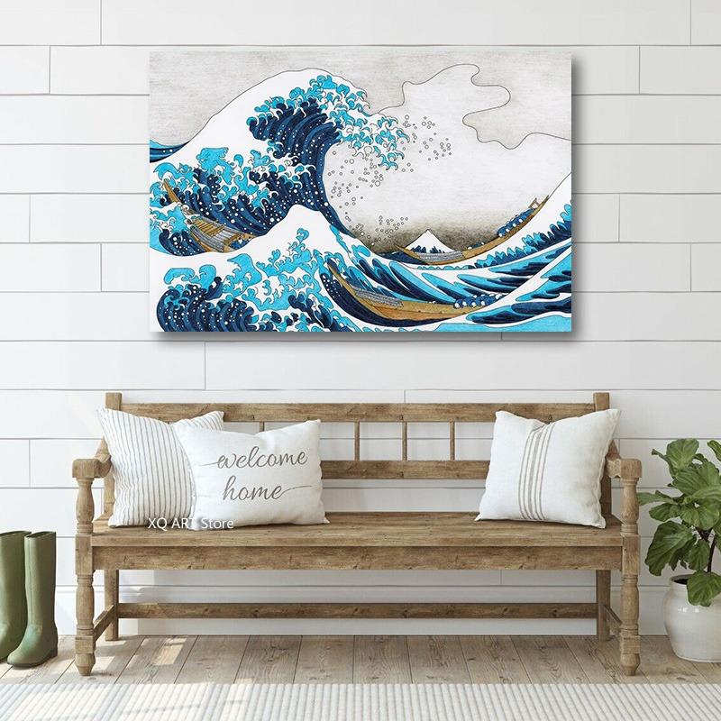 Colorful Kanagawa Giant Wave Retro Art Poster Japanese Ukiyoe Fuji Mountain Canvas Painting Wall Prints Picture Room Home Decor