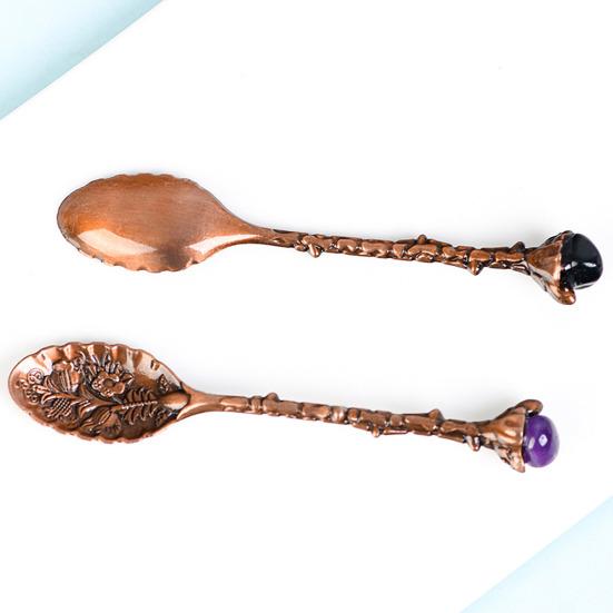 Crystal Coffee Scoop Vintage Carved Stirring Spoon Irregular Polished Stone Dessert Spoon