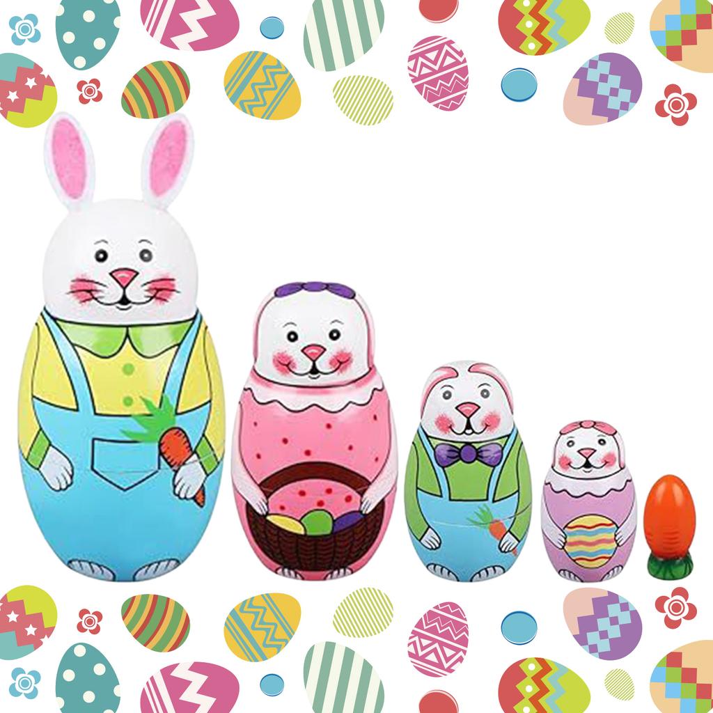 Easter Bunny Russian Nesting Dolls Toys 5pcs Russian Matryoshka Animal Rabbit Wooden Matryoshka Dolls for Kids