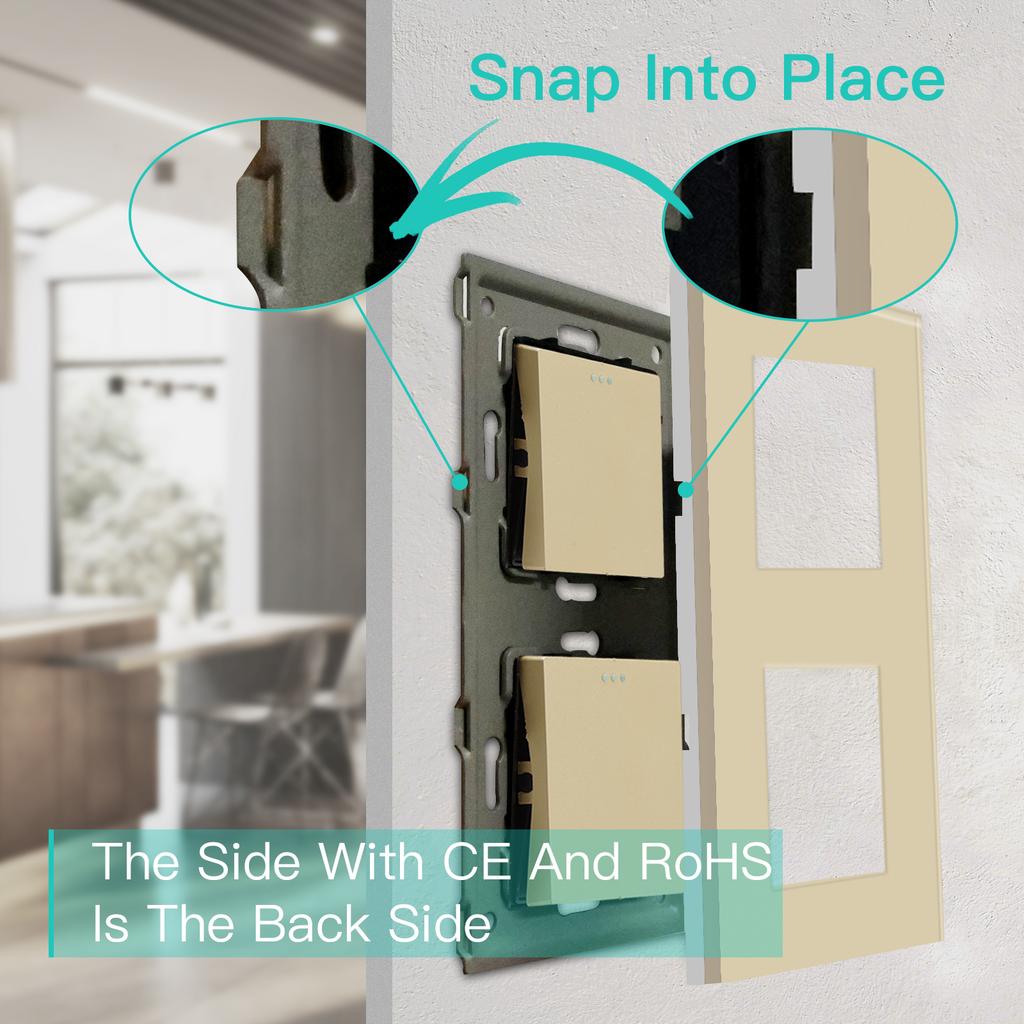 BSEED Double 1/2/3Gang Wall Light Switches 1Way Mechanical Button Switch On Off Glass Panel EU Standard 157mm