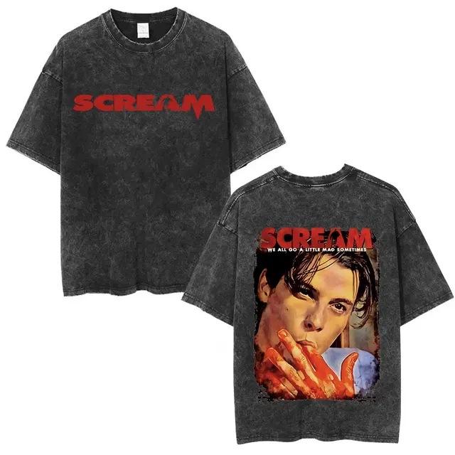 Washed Retro Horror Movie Scream Graphic T-Shirt Billy Loomis T-Shirt Men S And Women S Clothing Casual Oversized Cotton T S