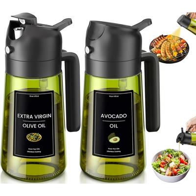 Φιάλη Δοσομετρητής Ελαιολάδου 2 σε 1 470ml Σκοτεινό Πράσινο Γυάλινο Μπουκάλι Λαδιού με Σπρέι Αδιαφανές για Μαγείρεμα για Κουζίνα