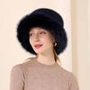 Women Head Accessories Thick Warm Faux Fox Fur Bucket Winter Hat Set Cap